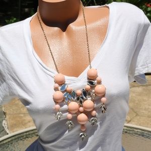 Long Elegant Pale Pink & Crystal Boho Necklace